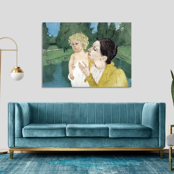 Quadro Stampa su Tela con Telaio in Legno Mary Cassatt - By the Pond