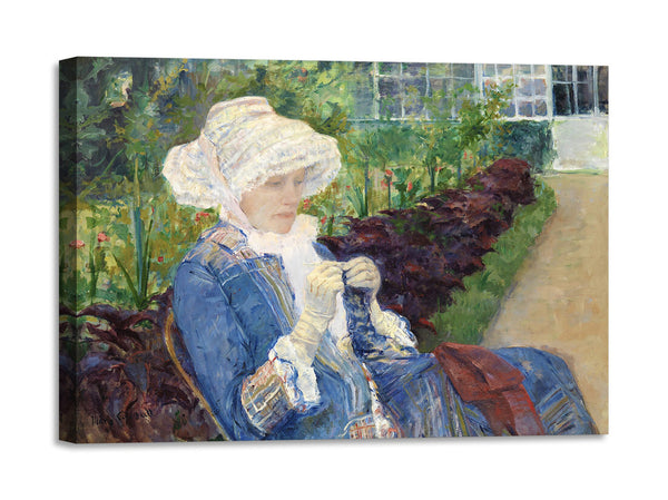 Quadro Stampa su Tela con Telaio in Legno Mary Cassatt - Lydia Crocheting in the Garden at Marly