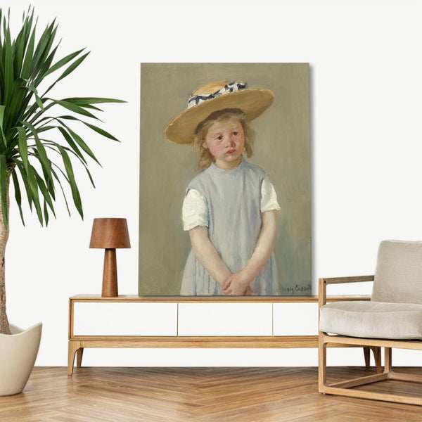 Quadro Stampa su Tela con Telaio in Legno Mary Cassatt - Child in a Straw Hat