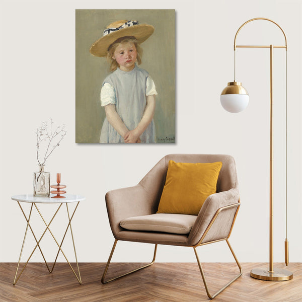 Quadro Stampa su Tela con Telaio in Legno Mary Cassatt - Child in a Straw Hat