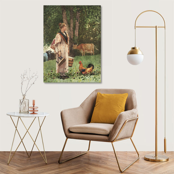Quadro Stampa su Tela con Telaio in Legno Winslow Homer - The Milk Maid