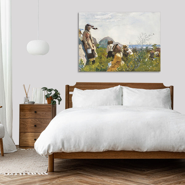Quadro Stampa su Tela con Telaio in Legno Winslow Homer - Berry Pickers