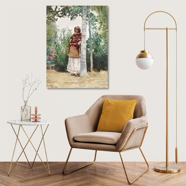 Quadro Stampa su Tela con Telaio in Legno Winslow Homer - Under a Palm Tree