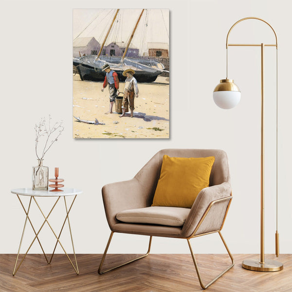 Quadro Stampa su Tela con Telaio in Legno Winslow Homer - A Basket of Clams