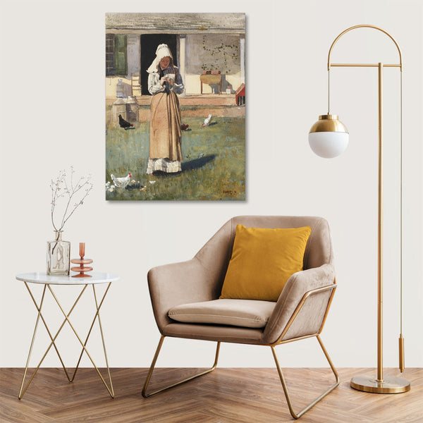 Quadro Stampa su Tela con Telaio in Legno Winslow Homer - A Sick Chicken