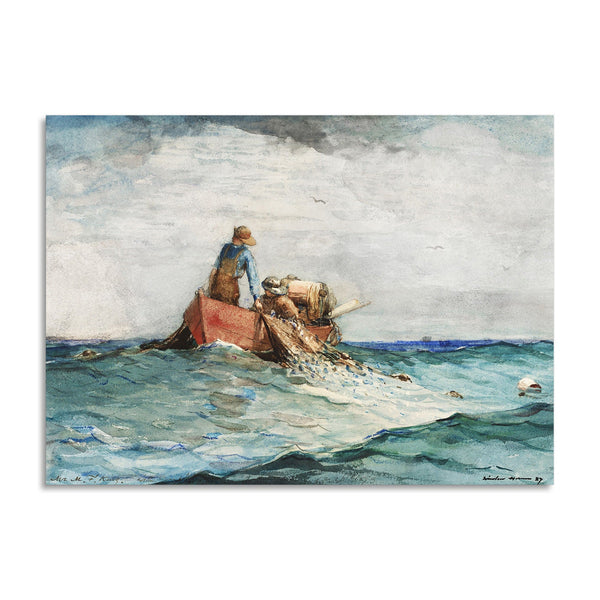 Quadro Stampa su Tela con Telaio in Legno Winslow Homer - Hauling in the Nets