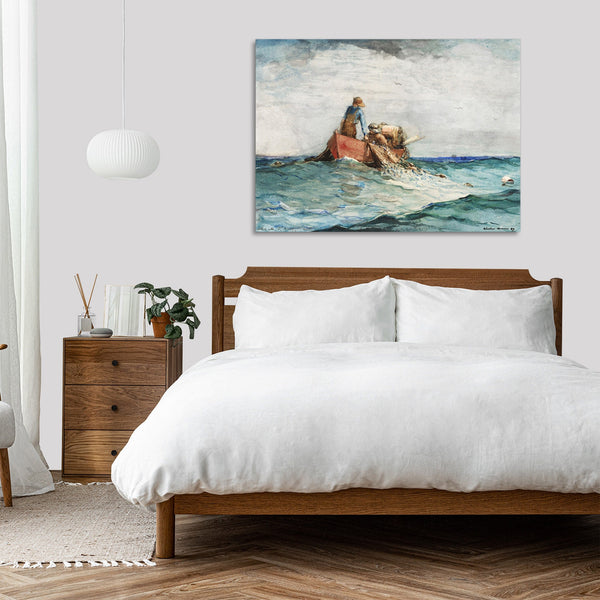 Quadro Stampa su Tela con Telaio in Legno Winslow Homer - Hauling in the Nets