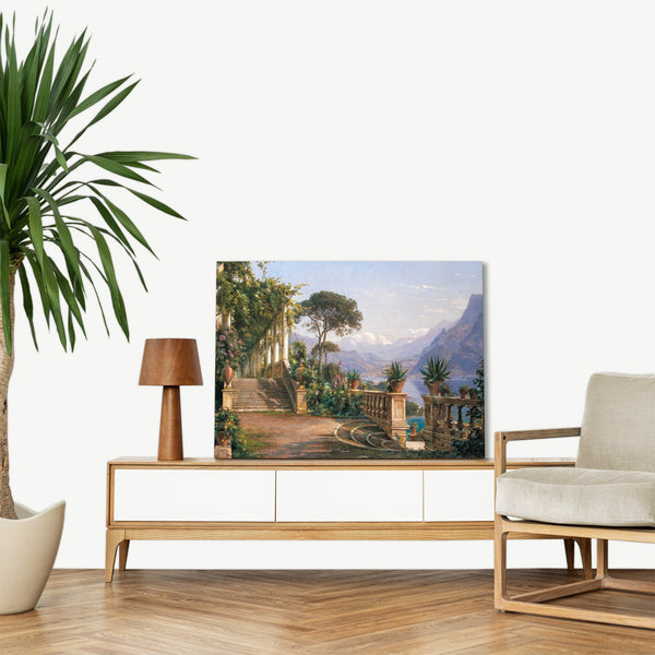 Quadro Stampa su Tela con Telaio in Legno Carl Frederic Aagaard - Lodge on Lake Como