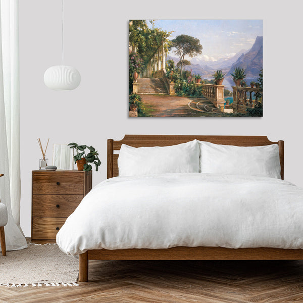 Quadro Stampa su Tela con Telaio in Legno Carl Frederic Aagaard - Lodge on Lake Como