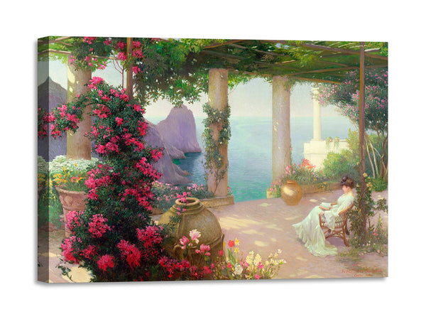 Quadro Stampa su Tela con Telaio in Legno Karl Maria Schuster - The Terrace, Capri