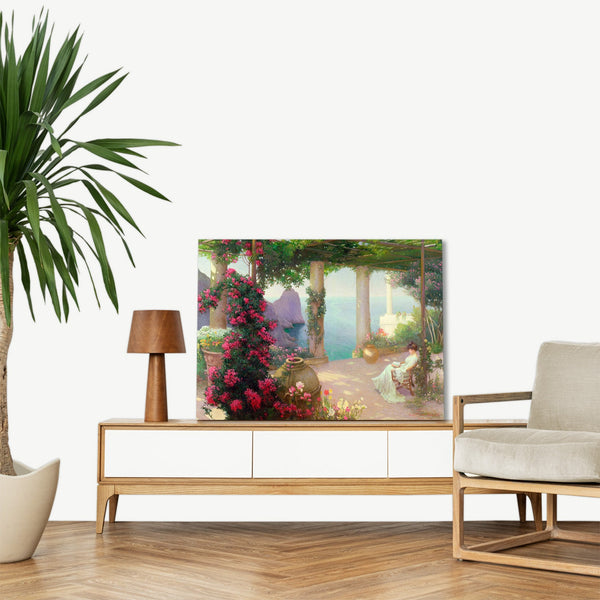 Quadro Stampa su Tela con Telaio in Legno Karl Maria Schuster - The Terrace, Capri