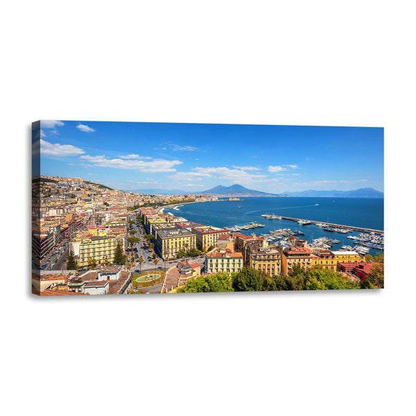 Quadro Stampa su Tela con Telaio in Legno paesaggio golfo di napoli vesuvio