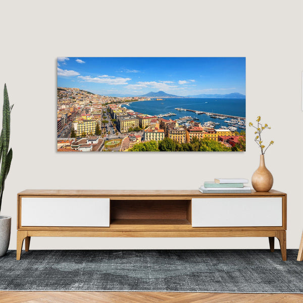 Quadro Stampa su Tela con Telaio in Legno paesaggio golfo di napoli vesuvio