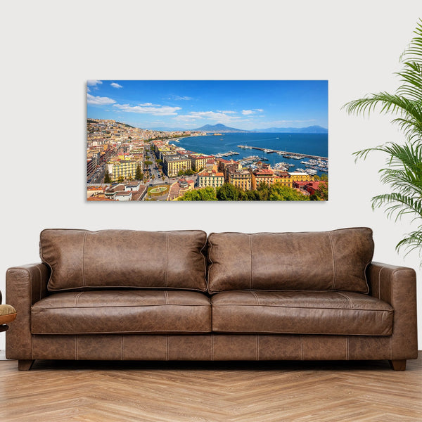 Quadro Stampa su Tela con Telaio in Legno paesaggio golfo di napoli vesuvio