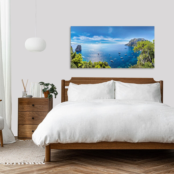 Quadro Stampa su Tela con Telaio in Legno paesaggio isola di capri