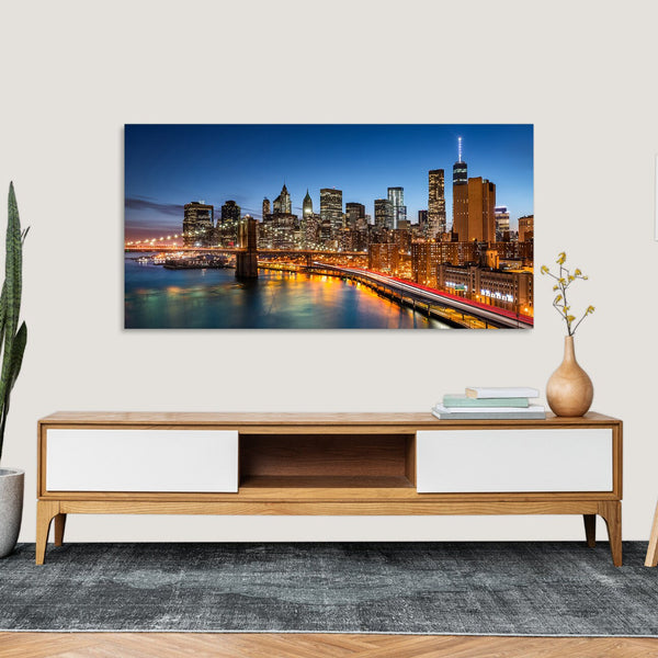 Quadro Stampa su Tela con Telaio in Legno paesaggio new york