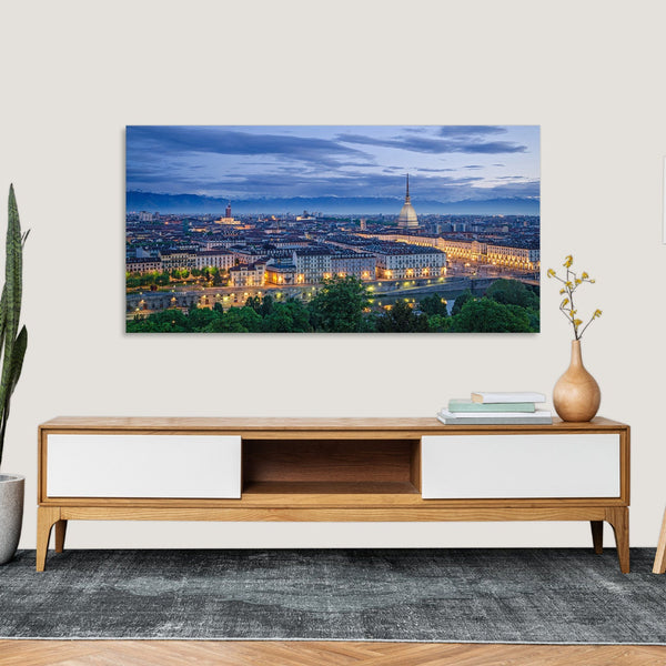 Quadro Stampa su Tela con Telaio in Legno paesaggio torino