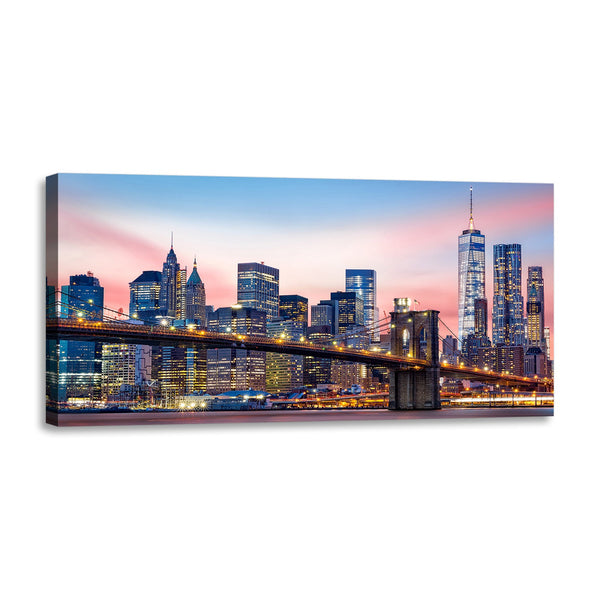 Quadro Stampa su Tela con Telaio in Legno paesaggio new york