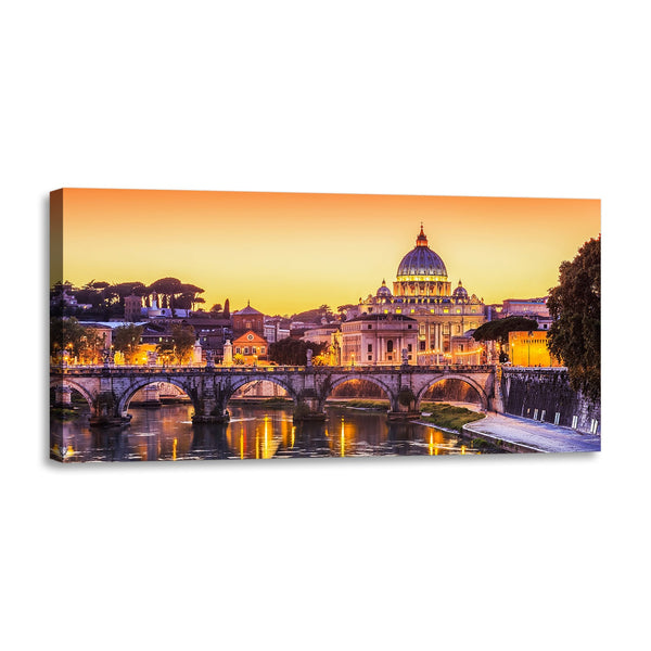Quadro Stampa su Tela con Telaio in Legno paesaggio roma