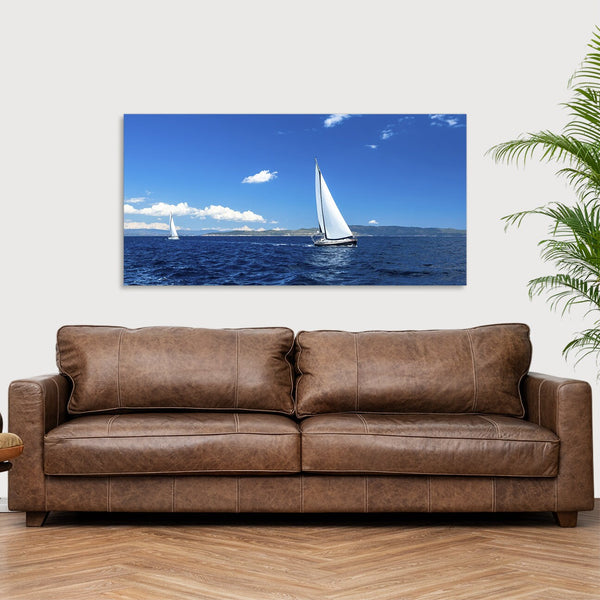 Quadro Stampa su Tela con Telaio in Legno paesaggio barche a vela