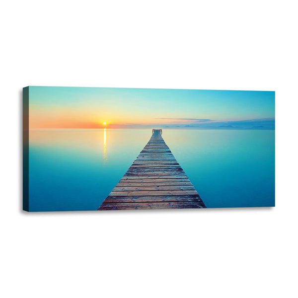 Quadro Stampa su Tela con Telaio in Legno paesaggio mare tramonto