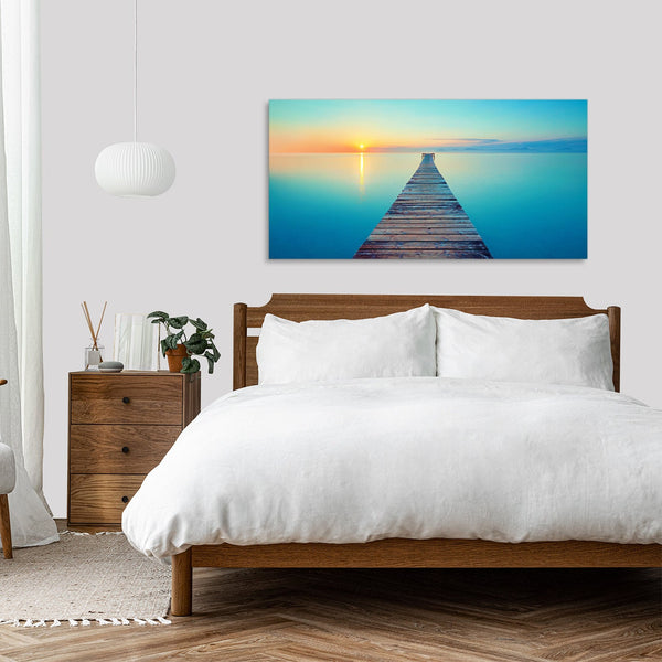 Quadro Stampa su Tela con Telaio in Legno paesaggio mare tramonto