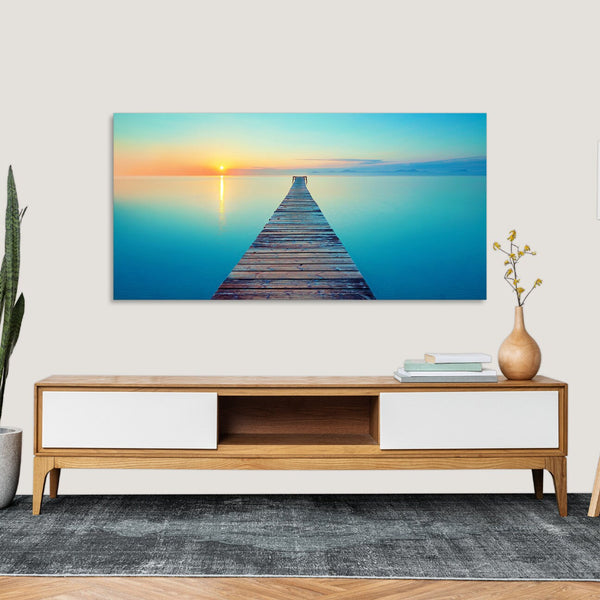 Quadro Stampa su Tela con Telaio in Legno paesaggio mare tramonto
