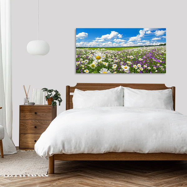 Quadro Stampa su Tela con Telaio in Legno paesaggio campo fiori