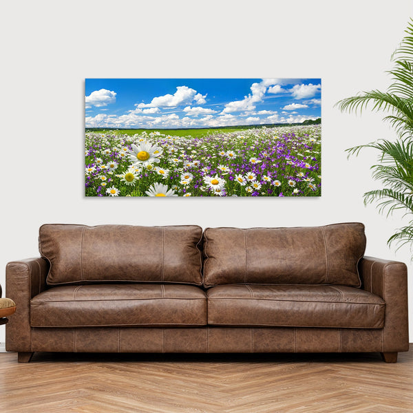 Quadro Stampa su Tela con Telaio in Legno paesaggio campo fiori
