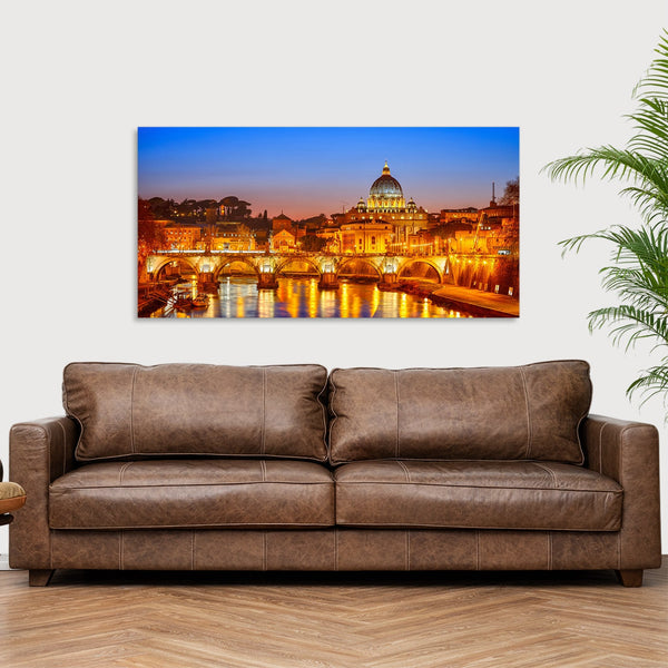 Quadro Stampa su Tela con Telaio in Legno paesaggio roma