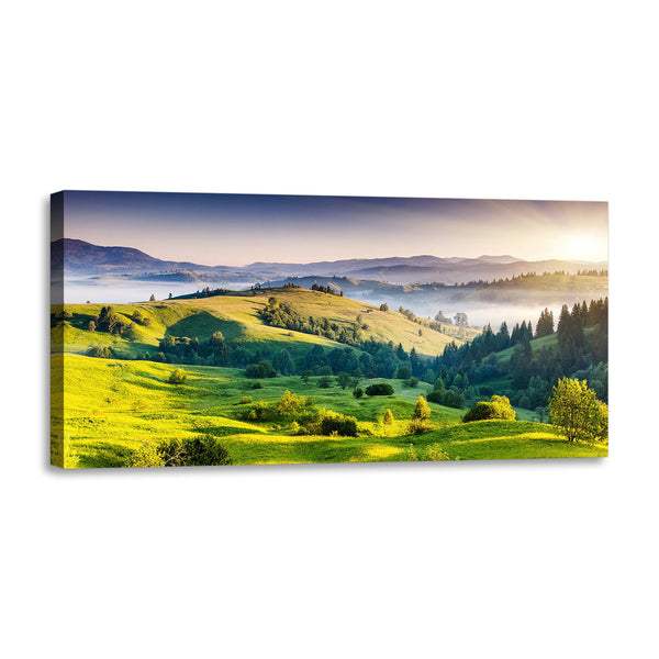 Quadro Stampa su Tela con Telaio in Legno paesaggio montagne tramonto