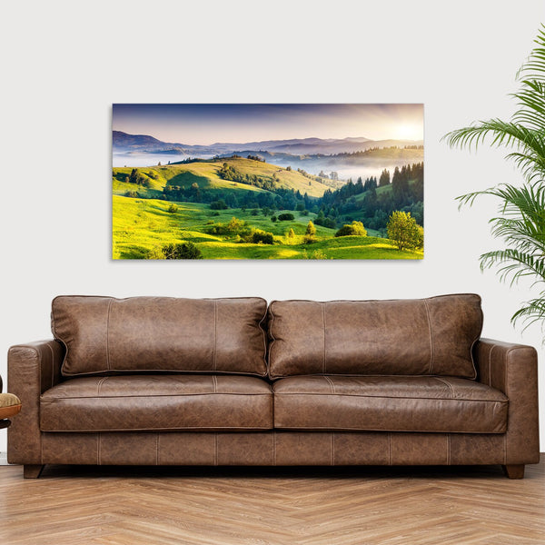 Quadro Stampa su Tela con Telaio in Legno paesaggio montagne tramonto