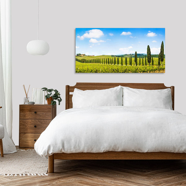 Quadro Stampa su Tela con Telaio in Legno paesaggio alberi