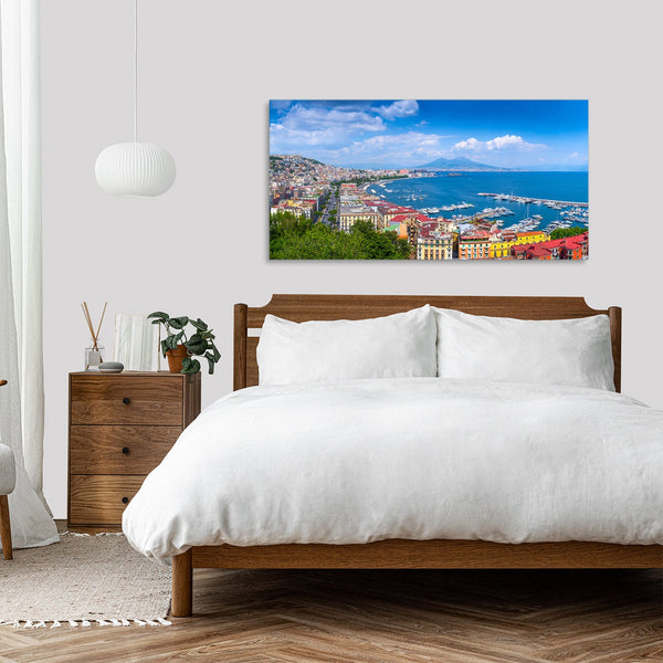 Quadro Stampa su Tela con Telaio in Legno paesaggio golfo di napoli vesuvio