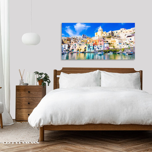 Quadro Stampa su Tela con Telaio in Legno paesaggio procida napoli