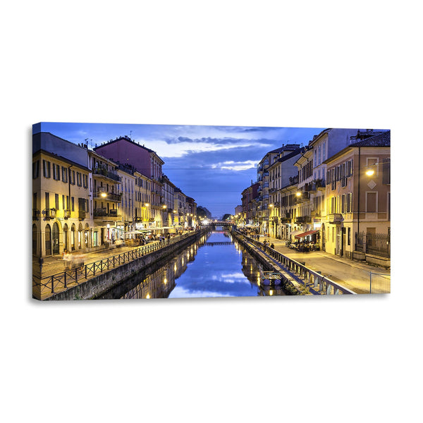 Quadro Stampa su Tela con Telaio in Legno paesaggio milano navigli