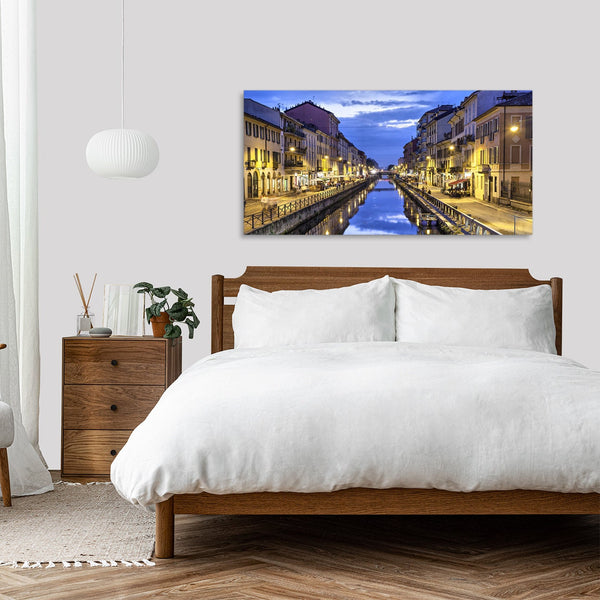Quadro Stampa su Tela con Telaio in Legno paesaggio milano navigli