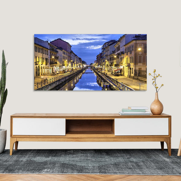 Quadro Stampa su Tela con Telaio in Legno paesaggio milano navigli