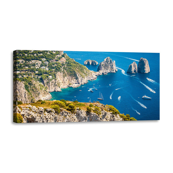 Quadro Stampa su Tela con Telaio in Legno paesaggio isola di capri