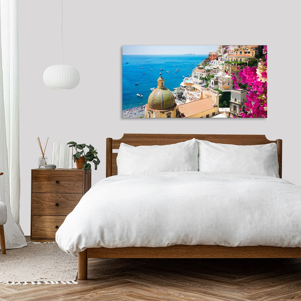 Quadro Stampa su Tela con Telaio in Legno paesaggio costiera amalfitana