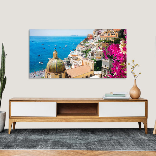 Quadro Stampa su Tela con Telaio in Legno paesaggio costiera amalfitana