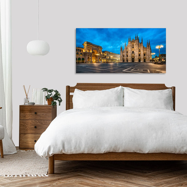 Quadro Stampa su Tela con Telaio in Legno paesaggio milano duomo