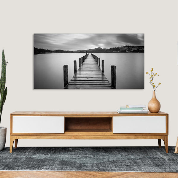 Quadro Stampa su Tela con Telaio in Legno paesaggio pontile