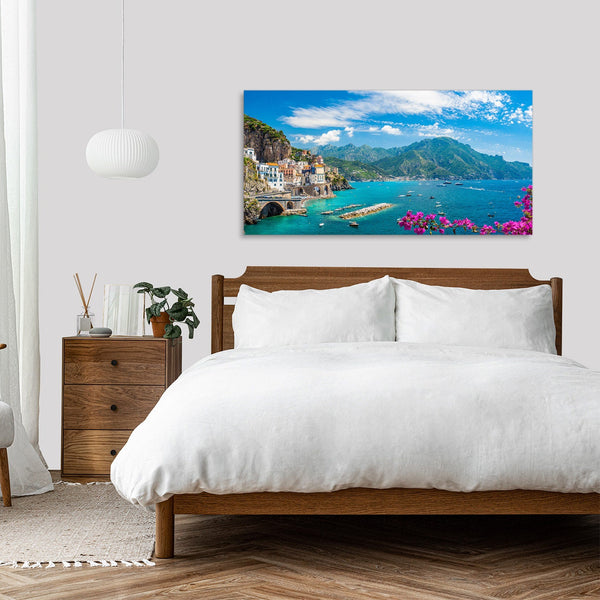 Quadro Stampa su Tela con Telaio in Legno paesaggio costiera amalfitana