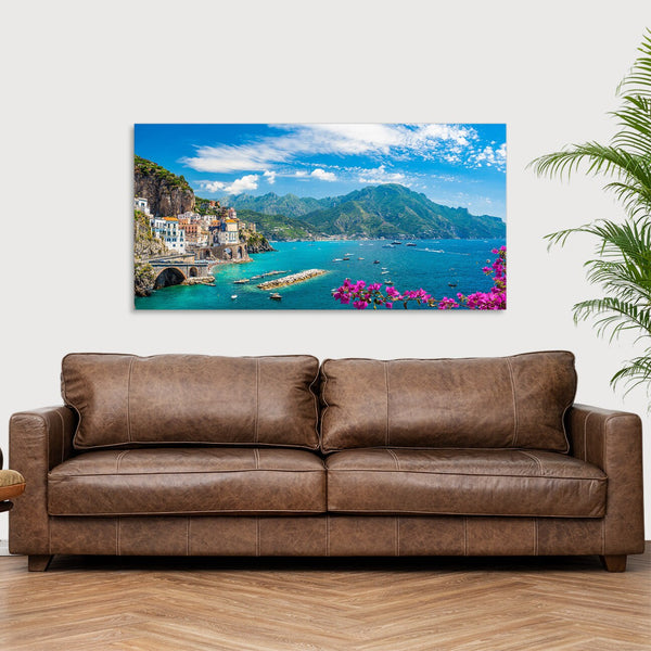 Quadro Stampa su Tela con Telaio in Legno paesaggio costiera amalfitana