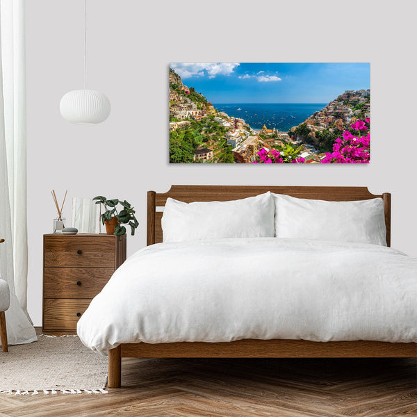 Quadro Stampa su Tela con Telaio in Legno paesaggio costiera amalfitana