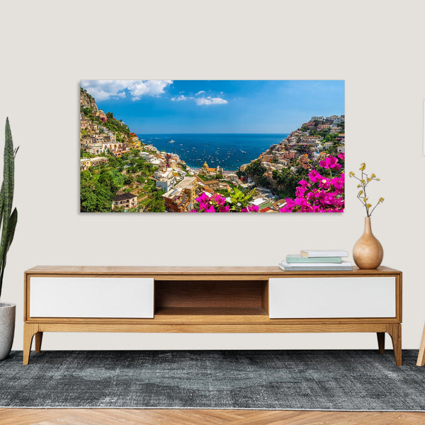 Quadro Stampa su Tela con Telaio in Legno paesaggio costiera amalfitana