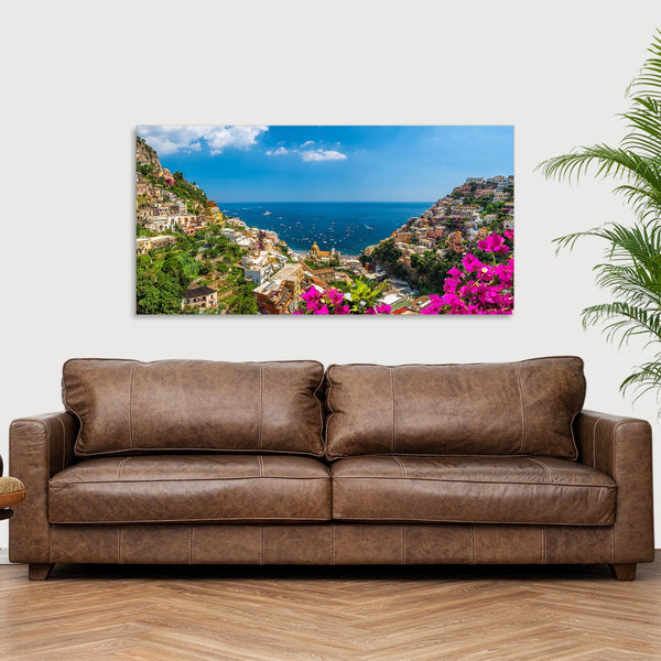 Quadro Stampa su Tela con Telaio in Legno paesaggio costiera amalfitana