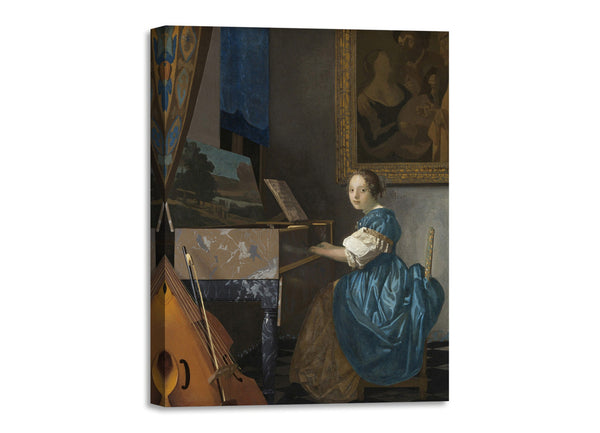 Quadro Stampa su Tela con Telaio in Legno Johannes Vermeer - Young Woman Seated at a Virginal