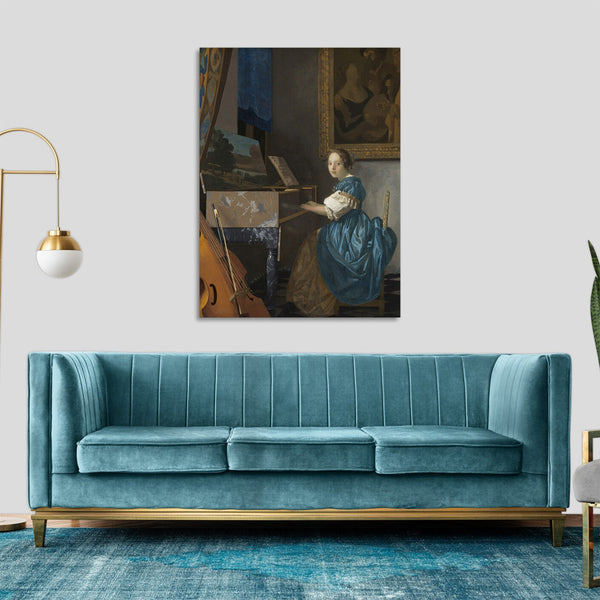 Quadro Stampa su Tela con Telaio in Legno Johannes Vermeer - Young Woman Seated at a Virginal